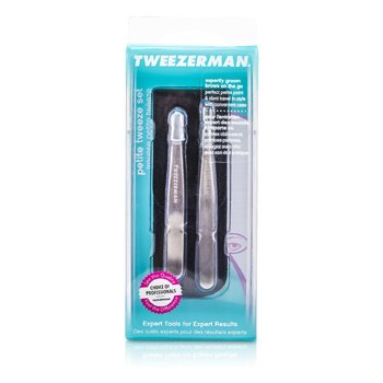 Tweezerman Set Petite Tweeze: Pinza Depiladora + Pinza de Punto - (With Black Leather Case)