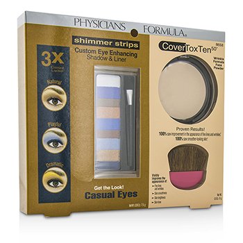 Set Maquillaje 8658: 1x Shimmer Strips Eye Enhancing Color Ojos, 1x CoverToxTen50 Polvo rostro, 1x Aplicador
