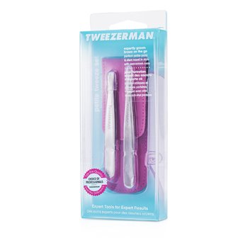 Tweezerman Set Petite Tweeze: Pinza Depiladora + Pinza de Punto - (Con Estuche Rosa)