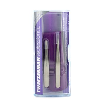 Set Pintas Profesionales: Pinzas sesgadas + Pinzas punta - (Estuche de Piel color lavanda)