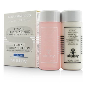 Cleansing Duo Travel Selection Set: Leche limpiadora con lirio blanco 100ml / 3oz + Loción tonificante floral 100ml / 3oz