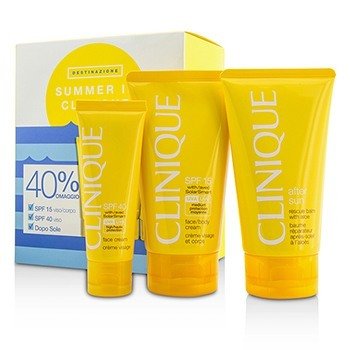 Summer In Clinique Coffret: Crema Facial SPF 40 50ml+ Crema Facial/Corporal SPF 15 150ml + Bálsamo Con Áloe Rescate Para Después del Sol 150ml