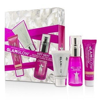 Glamglow On The Go Set: Supermud Clearing Treatment 15g/0.5oz + GlowStarter Mega Illuminating Moisturizer - Nude Glow 15ml/0.5oz + GlowSetter Makeup Setting Spray 28ml/0.95oz