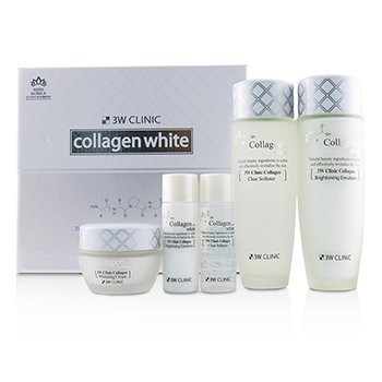 3W Clinic Collagen White Set de Cuidado de la Piel: Suavizante 150ml + Emulsión 150ml + Crema 60ml + Suavizante 30ml + Emulsión 30ml