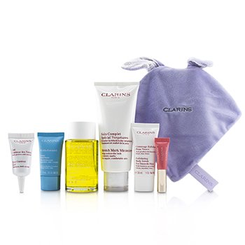 Set de Maternidad: Aceite Tónico Tratamiento + Minimizador de Estrías + Crema Hidra-Esencial + Exfoliante Corporal + Gel de Ojos + Perfeccionante de Labios + Bolsa