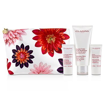 Colección de Cuidado del Cuerpo: Loción Corporal Rica en Hidratación 200ml + Exfoliante Corporal 30ml + Crema Tratamiento de Manos & Uñas 30ml