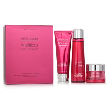 Estee Lauder Nutritious Super-Pomegranate Overnight Radiance Collection: Limpiador Espumoso 125ml + Loción Hidratación Intensa 200ml + Crema de Noche 50ml