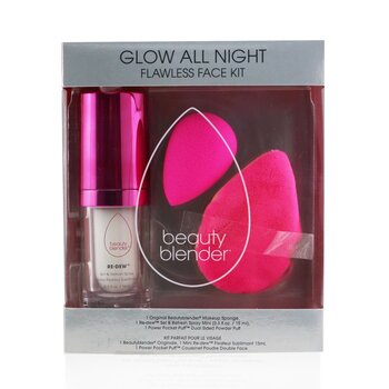 Kit Glow All Night Flawless Face: 1x Beautyblender original + 1x Re-Dew Set & Refresh Spray Mini + 1x Power Pocket Puff