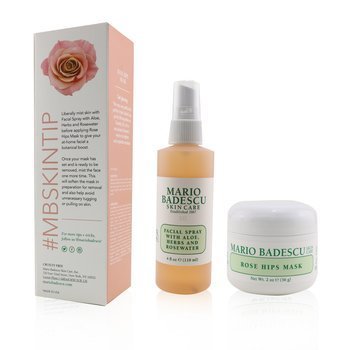 Set Rose Mascarilla & Bruma Dúo: Spray Facial Con Aloe, Hierbas Y Agua de Rosas 4oz + Mascarilla de Rosa Mosqueta 2oz