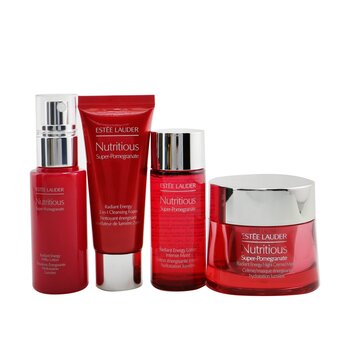 Estee Lauder Nutritious Super-Pomegranate Nourish All Night Set: Crema de Noche + Loción Lechosa + Bruma Loción Intensa + Espuma Limpiadora...