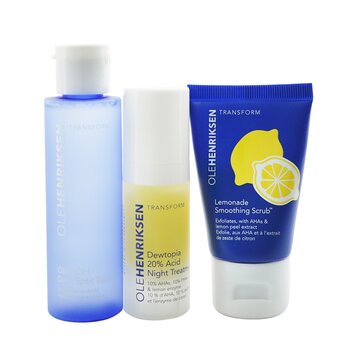 Ole Henriksen Acids Done Bright Set: Lemonade Smoothing Scrub 30g + Glow2OH Dark Spot Toner 65ml + Dewtopia 20% Acid Night Treatment 15ml