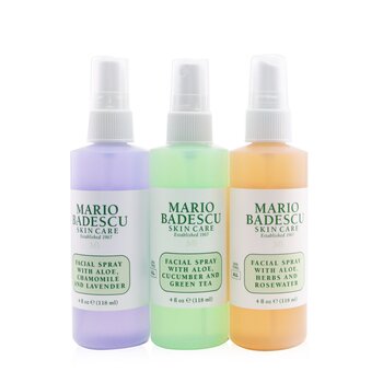 Rocíe. Neblina. Brillo. Set: Spray Facial Con Aloe, Pepino Y Té Verde + Spray Facial Con Aloe, Hierbas Y Agua De Rosas + Spray Facial Con Aloe, Manzanilla Y Lavanda
