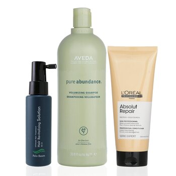 Pelo Baum Hair Revitalizing Solution 60ml + Aveda Champú Volumizante 1000ml + L'Oreal Resurfacing Conditioner 200ml