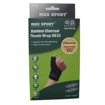 MAX SPORT Bamboo Charcoal Thumb Wrap, One Piece, Left Hand, Free Size