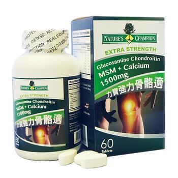 Glucosamina, condroitina, MSM y calcio extra fuertes, 1500 mg